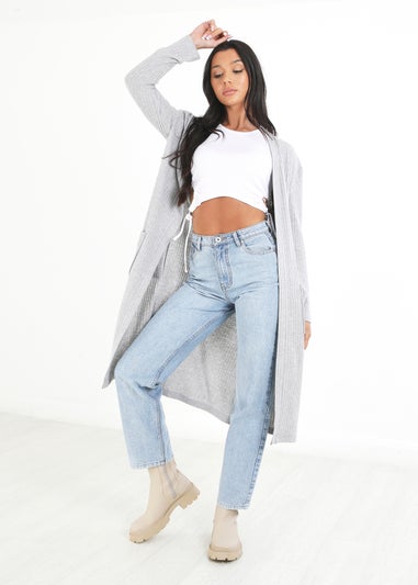 Brave Soul Grey Ribbed Oversized Lounge Cardigan