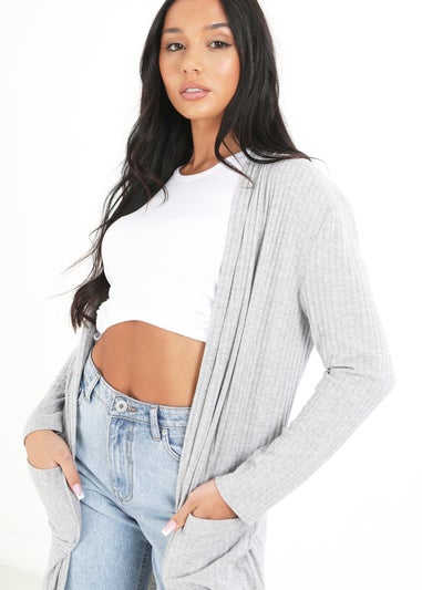 Brave Soul Grey Ribbed Oversized Lounge Cardigan