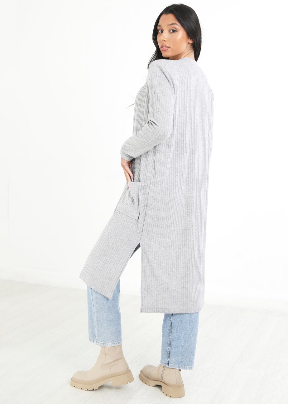 Brave Soul Grey Ribbed Oversized Lounge Cardigan