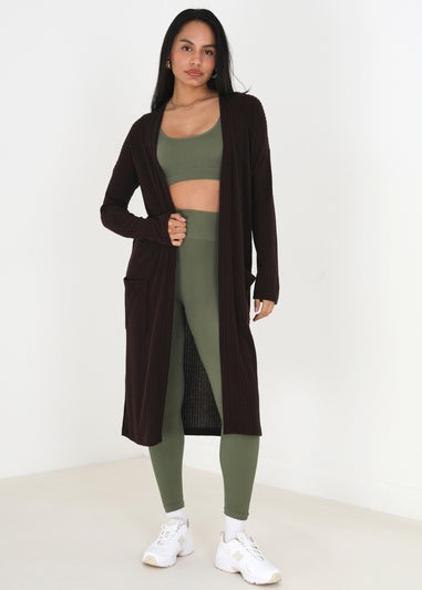 Brave Soul Chocolate Ribbed Oversized Lounge Cardigan