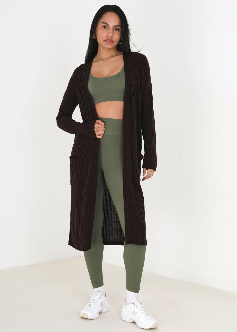 Brave Soul Chocolate Ribbed Oversized Lounge Cardigan