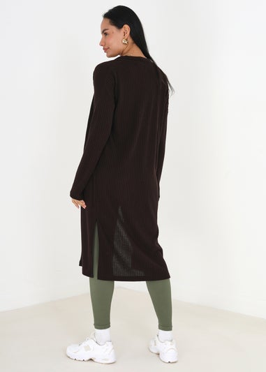 Brave Soul Chocolate Ribbed Oversized Lounge Cardigan