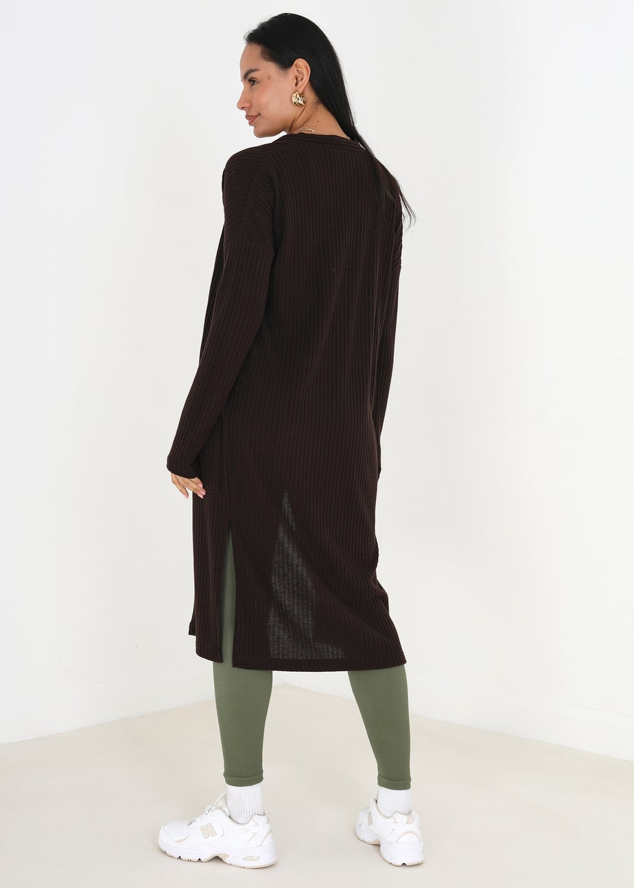 Brave Soul Chocolate Ribbed Oversized Lounge Cardigan