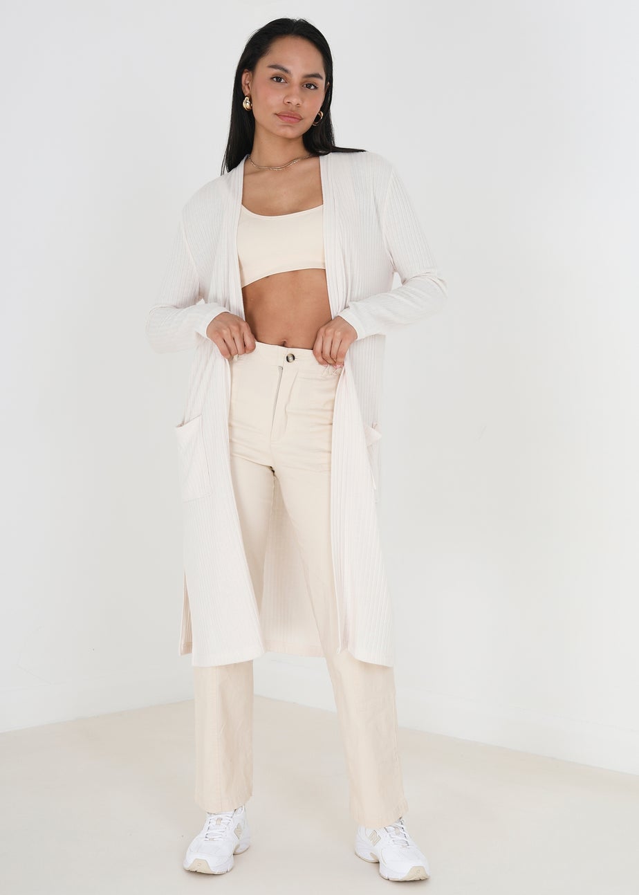 Brave Soul Ivory Ribbed Oversized Lounge Cardigan