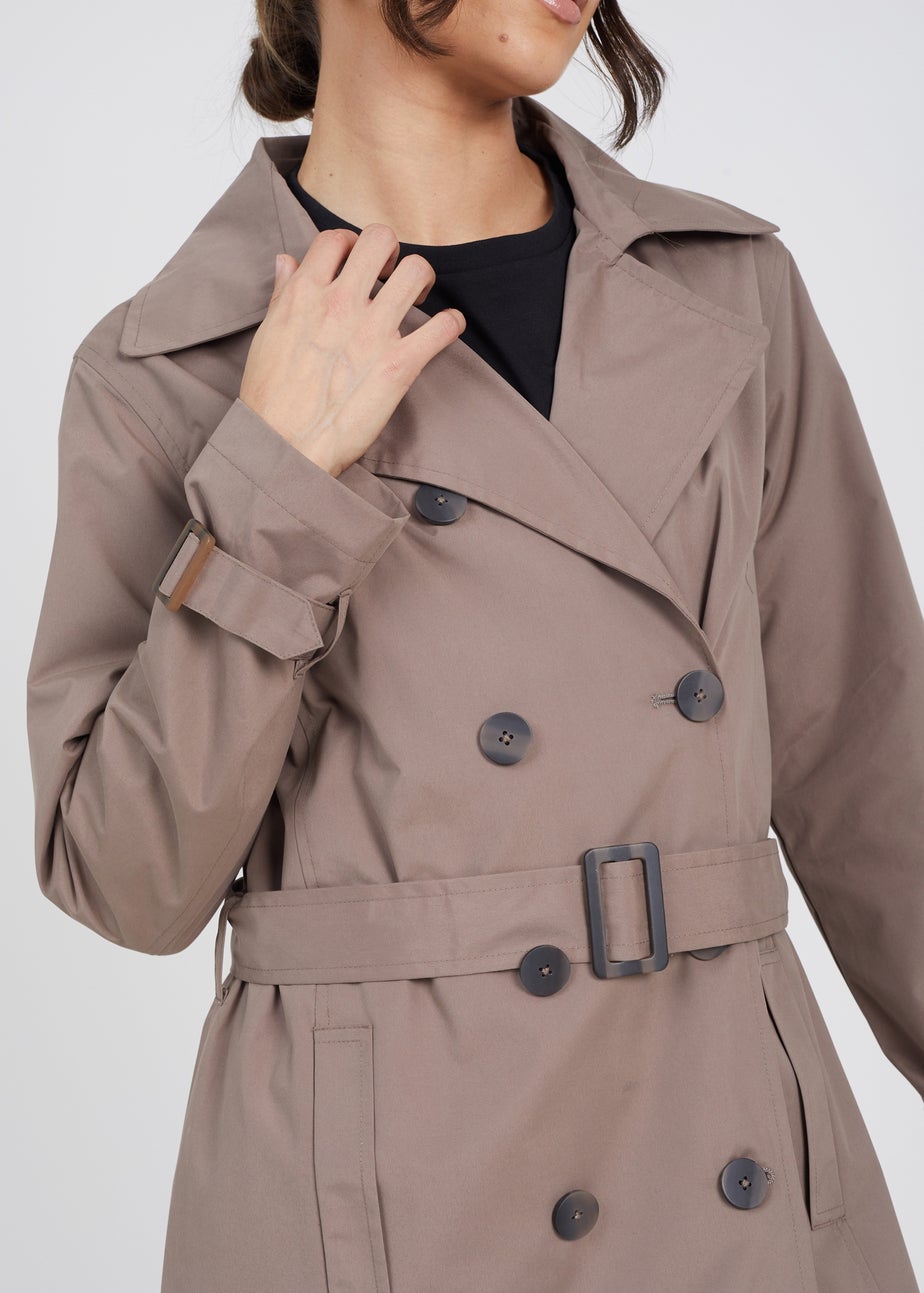 Brave Soul Brown Double-Breasted Longline Trench Coat