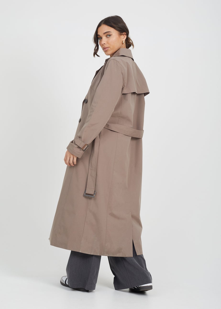 Brave Soul Brown Double-Breasted Longline Trench Coat