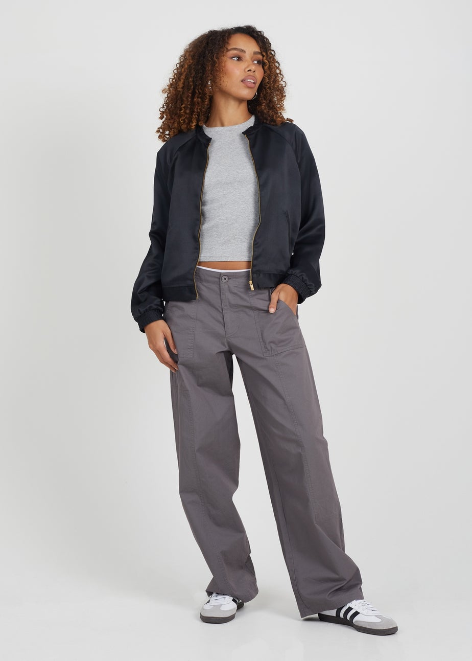 Brave Soul Black Satin Bomber Jacket