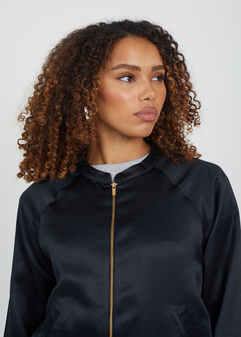Brave Soul Black Satin Bomber Jacket