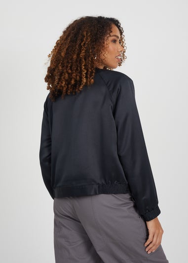 Brave Soul Black Satin Bomber Jacket
