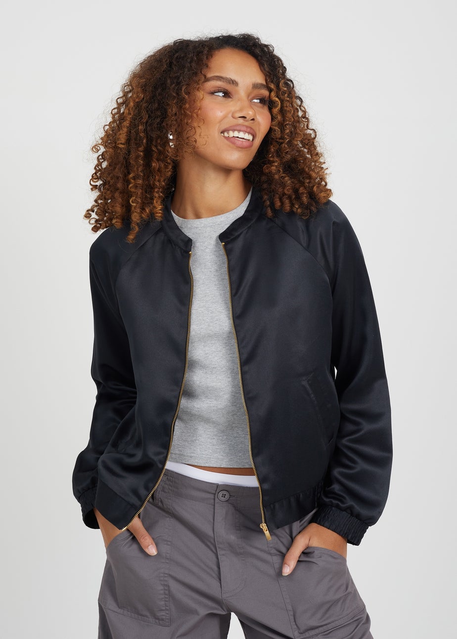 Brave Soul Black Satin Bomber Jacket