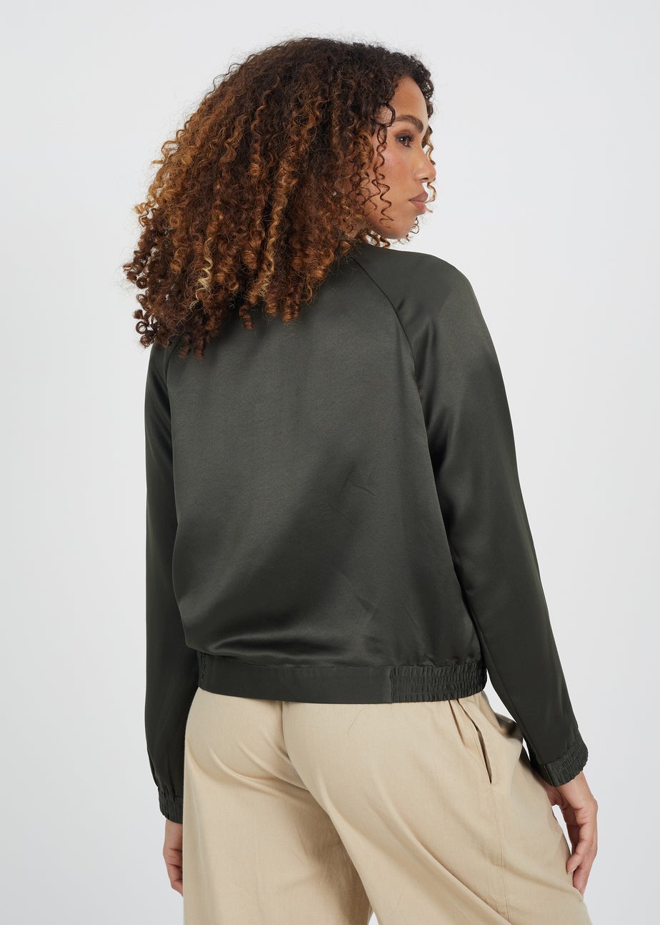 Brave Soul Khaki Satin Bomber Jacket
