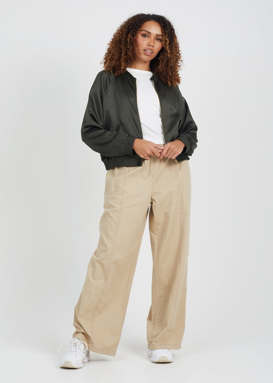 Brave Soul Khaki Satin Bomber Jacket