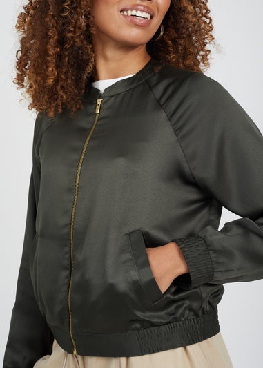 Brave Soul Khaki Satin Bomber Jacket