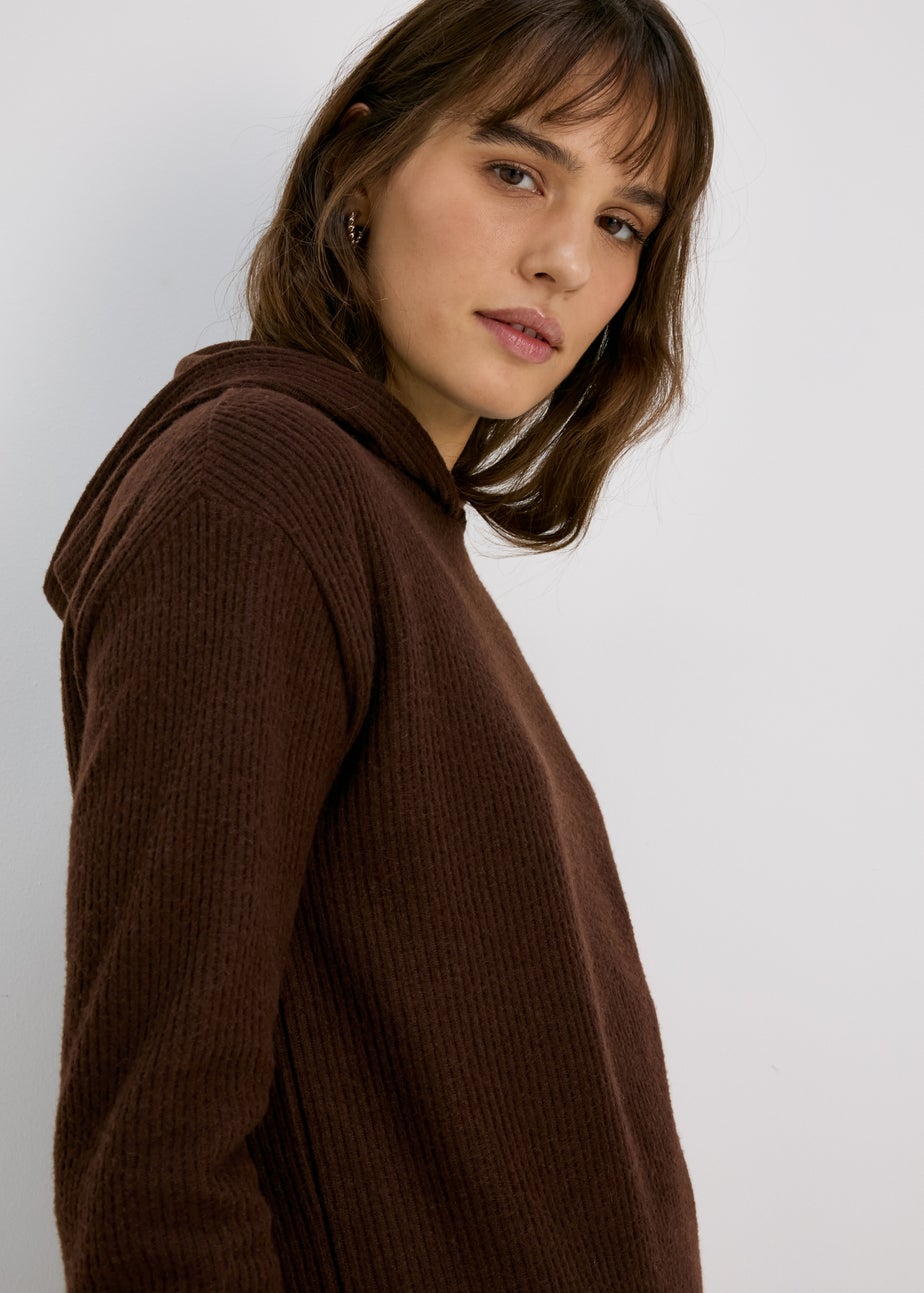 Brown Longline Pullover Hoodie