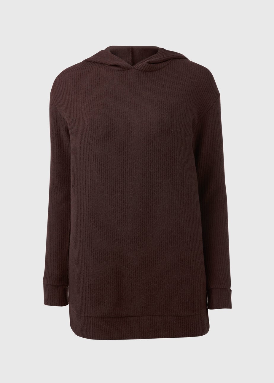 Brown Longline Pullover Hoodie