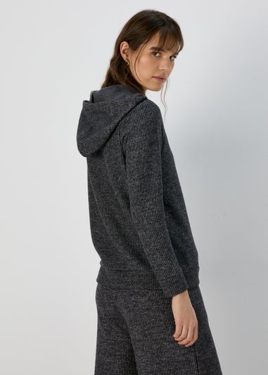 Charcoal Ribbed Pullover Hoodie