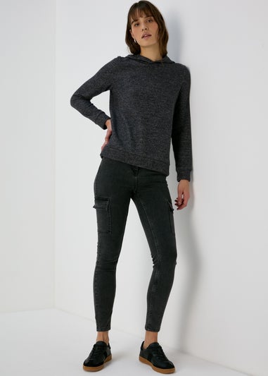 Charcoal Ribbed Pullover Hoodie