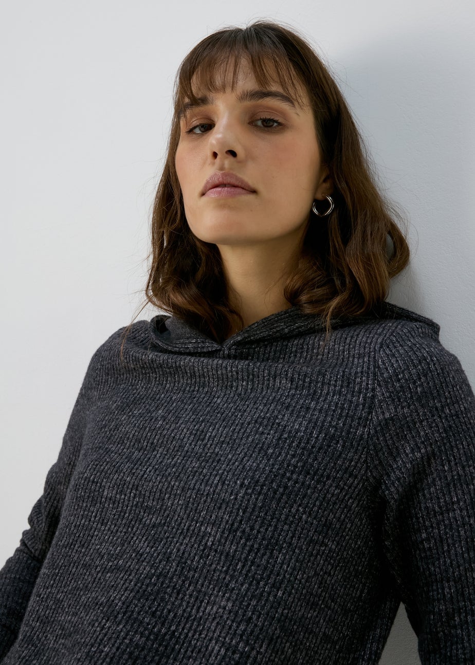 Charcoal Ribbed Pullover Hoodie