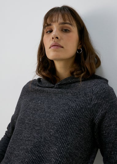 Charcoal Ribbed Pullover Hoodie