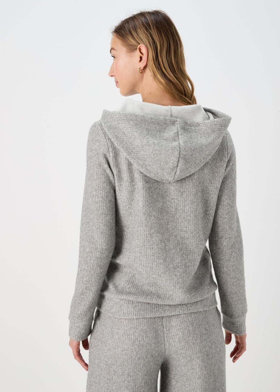 Grey Ribbed Pullover Hoodie