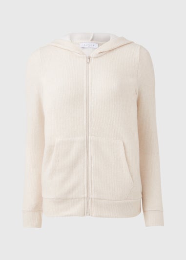 Oatmeal Zip Front Ribbed Hoodie
