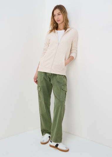 Oatmeal Zip Front Ribbed Hoodie