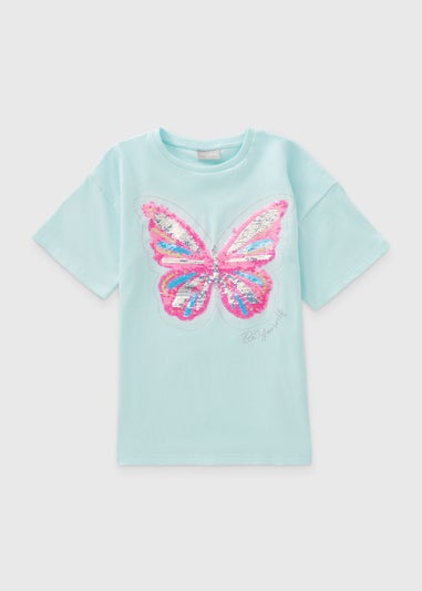 Girls Blue Sequin Butterfly T-Shirt (7-13yrs)