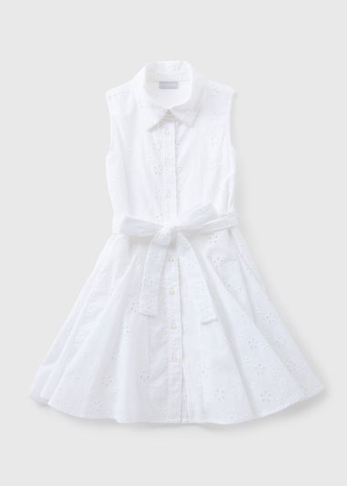 Girls White Schiffli Shirt Dress (7-13yrs)