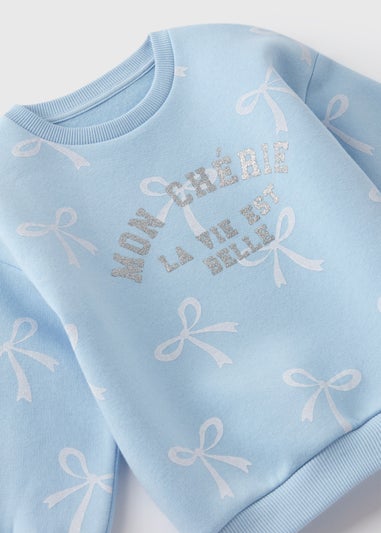 Girls Light Blue Bow Sweatshirt & Leggings Set (1-7yrs)