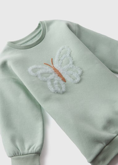 Girls Sage Green Butterfly Print Sweat Dress (1-7yrs)