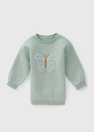 Girls Sage Green Butterfly Print Sweat Dress (1-7yrs)