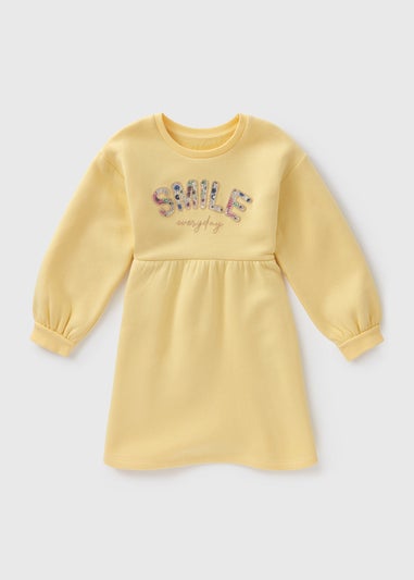 Girls Yellow Smile Everyday Sweat Dress (1-7yrs)