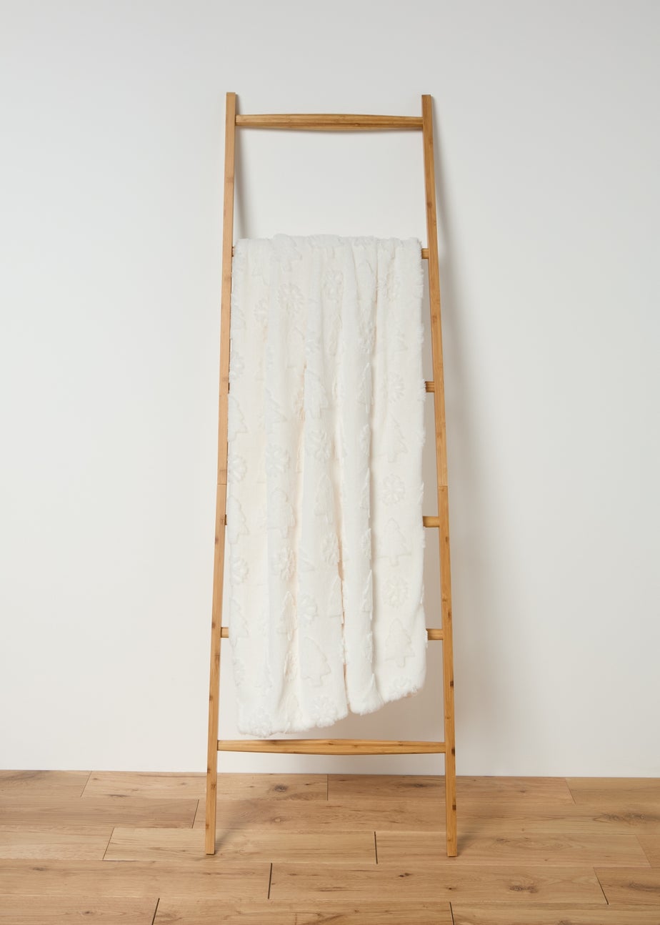 Cream Christmas Tree Faux Fur Throw