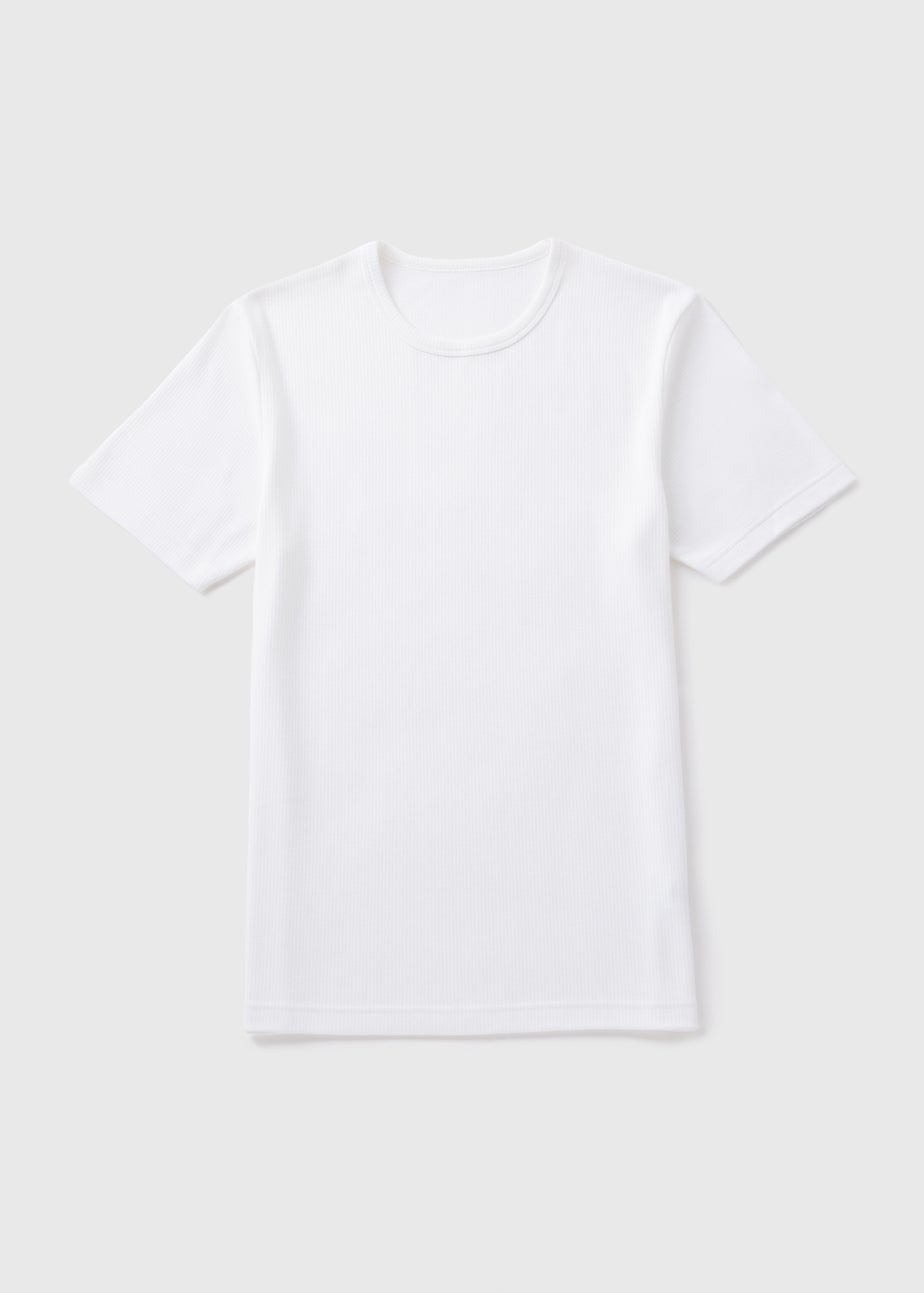 White Ribbed Thermal T-Shirt