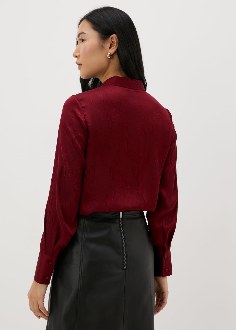 Burgundy Crinkle Satin Shirt