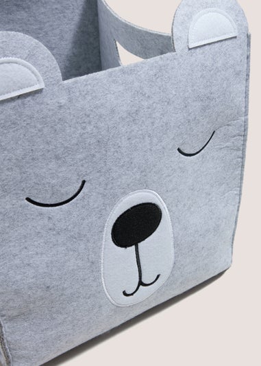 Grey Bear Felt Storage Basket (42cm x 32cm x 21cm)