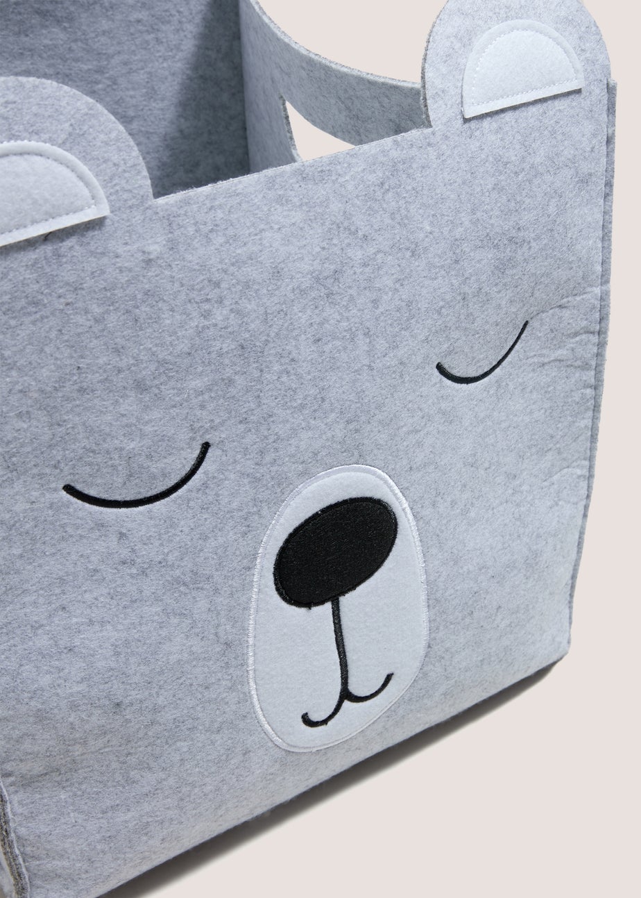 Grey Bear Felt Storage Basket (42cm x 32cm x 21cm)