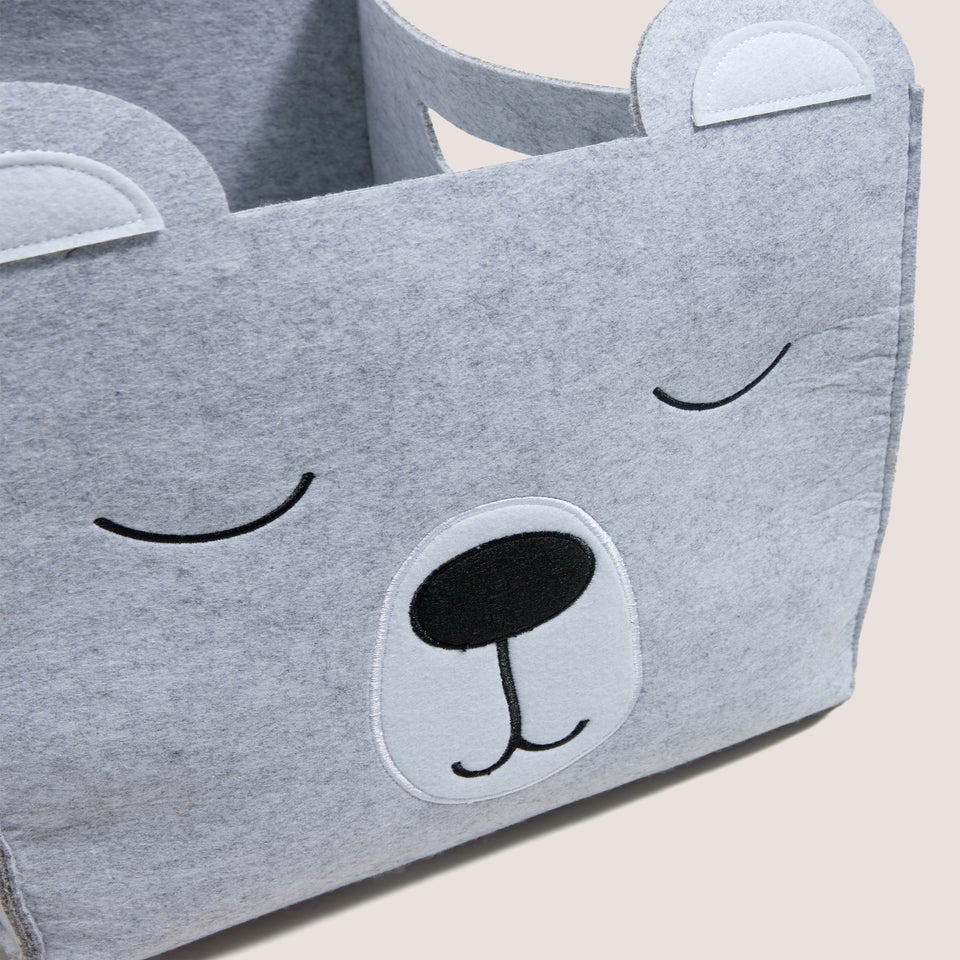 Grey Bear Felt Storage Basket (42cm x 32cm x 21cm)