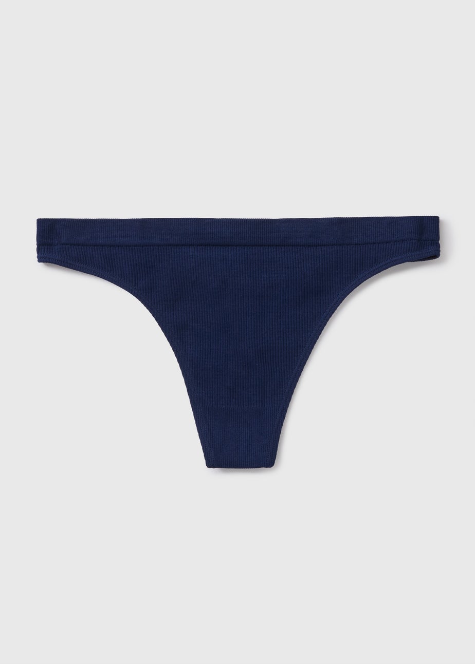 Navy Seamless Thong Knickers