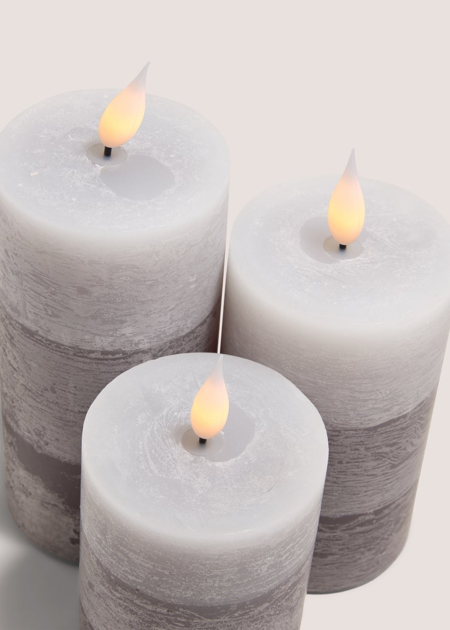 3 Pack Grey LED Pillar Candles