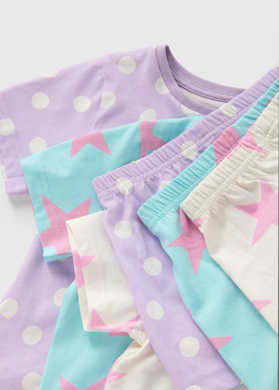 3 Pack Girls Pink Star Top & Shorts Pyjama Set (1-7yrs)