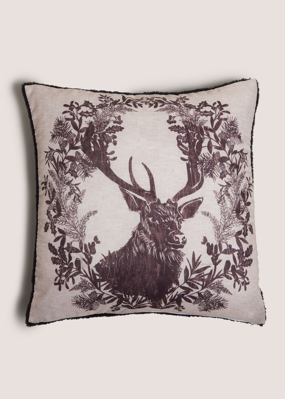 Winter Poem Black Stag Cushion