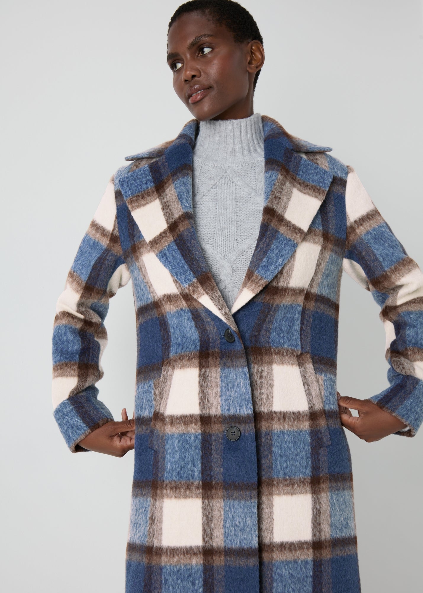 Plaid Coat Check Wool Jacket Womens Long Wool Trench Coat Women's