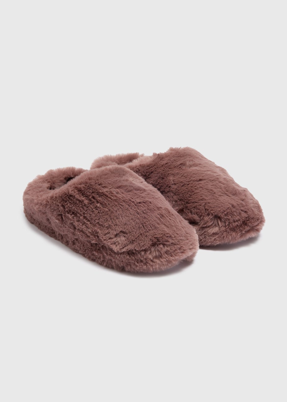Brown Faux Fur Mule Slippers