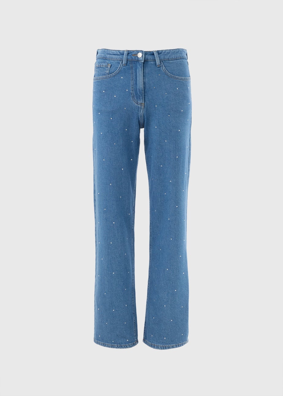 Mid Wash Diamante Stud Jeans