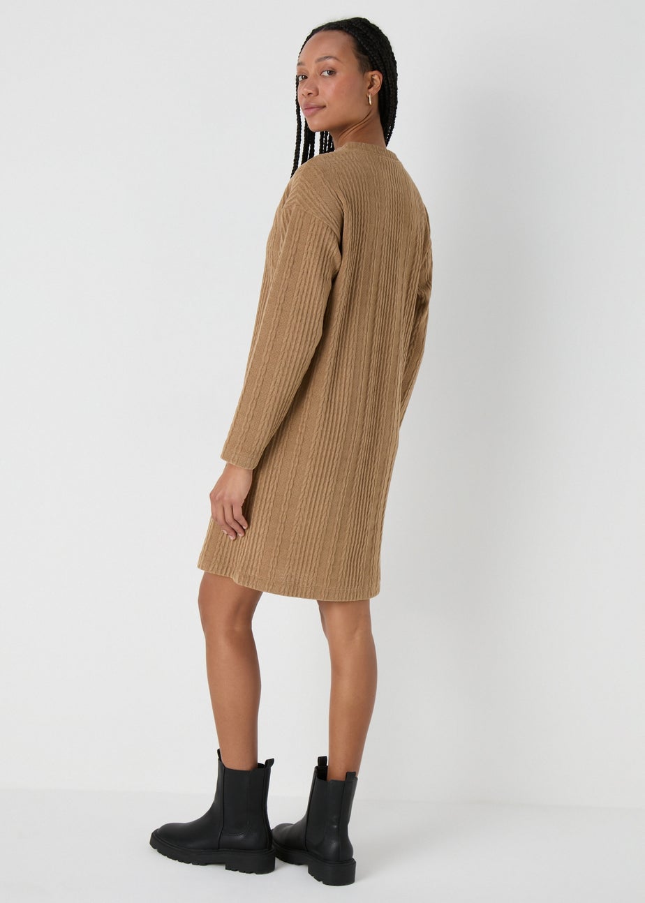Brown Cable Knit Mini Dress