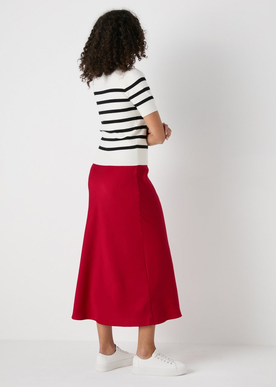 Et Vous Red Satin Midi Slip Skirt