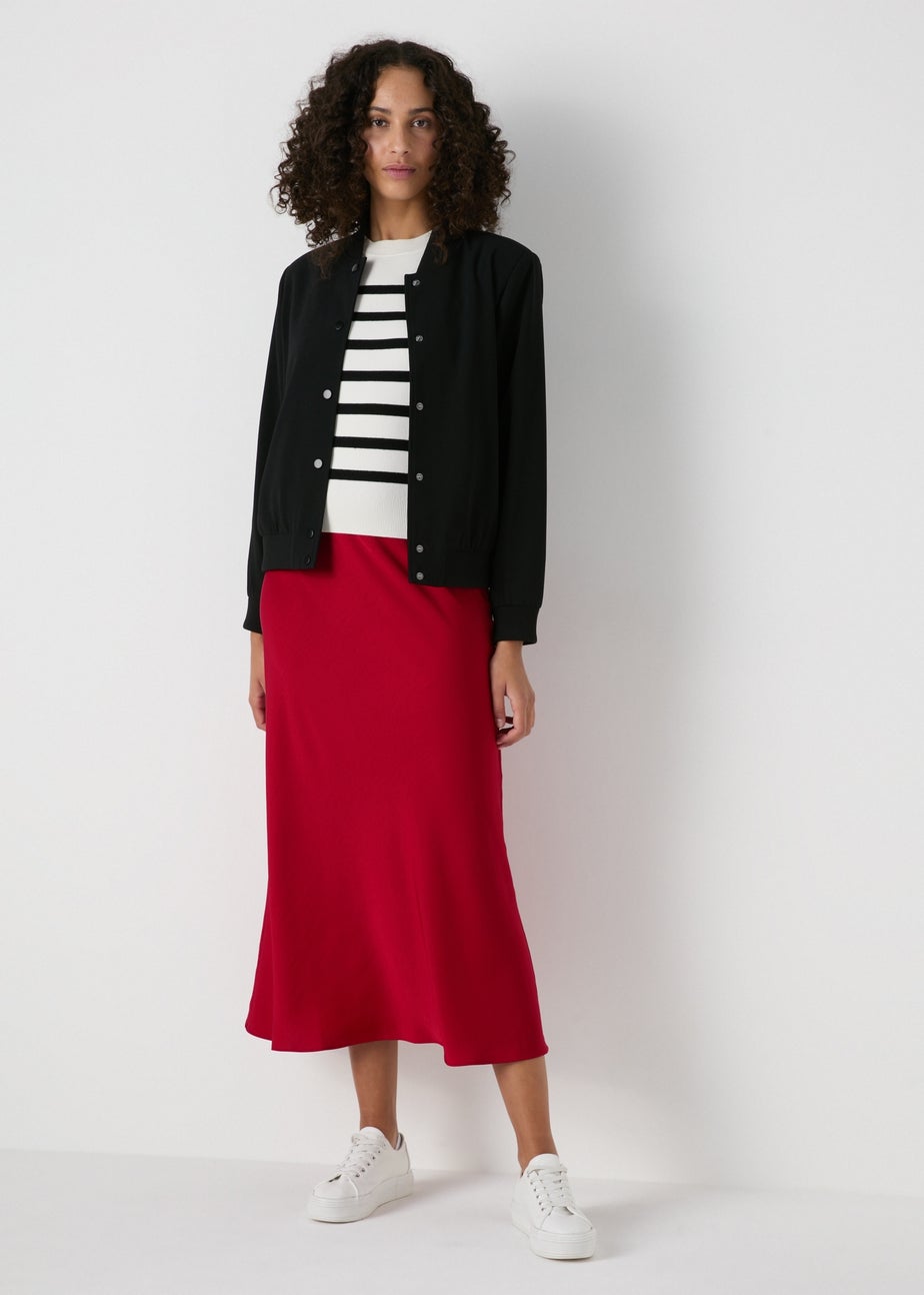 Et Vous Red Satin Midi Slip Skirt