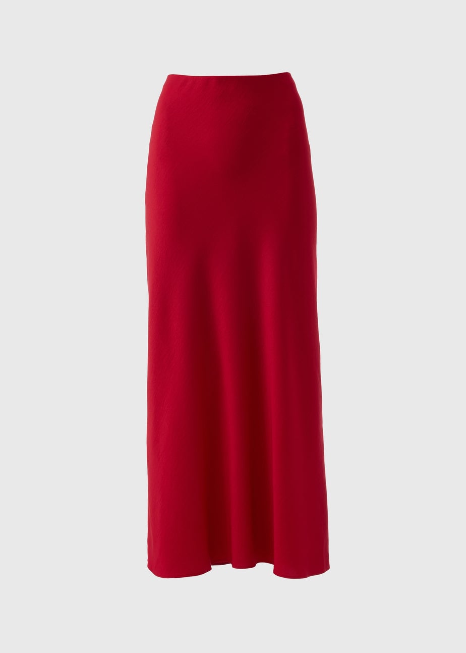 Et Vous Red Satin Midi Slip Skirt