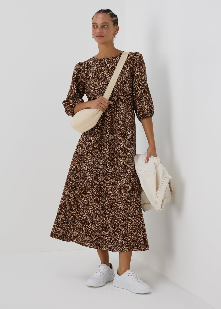 Brown Leopard Print Midi Dress